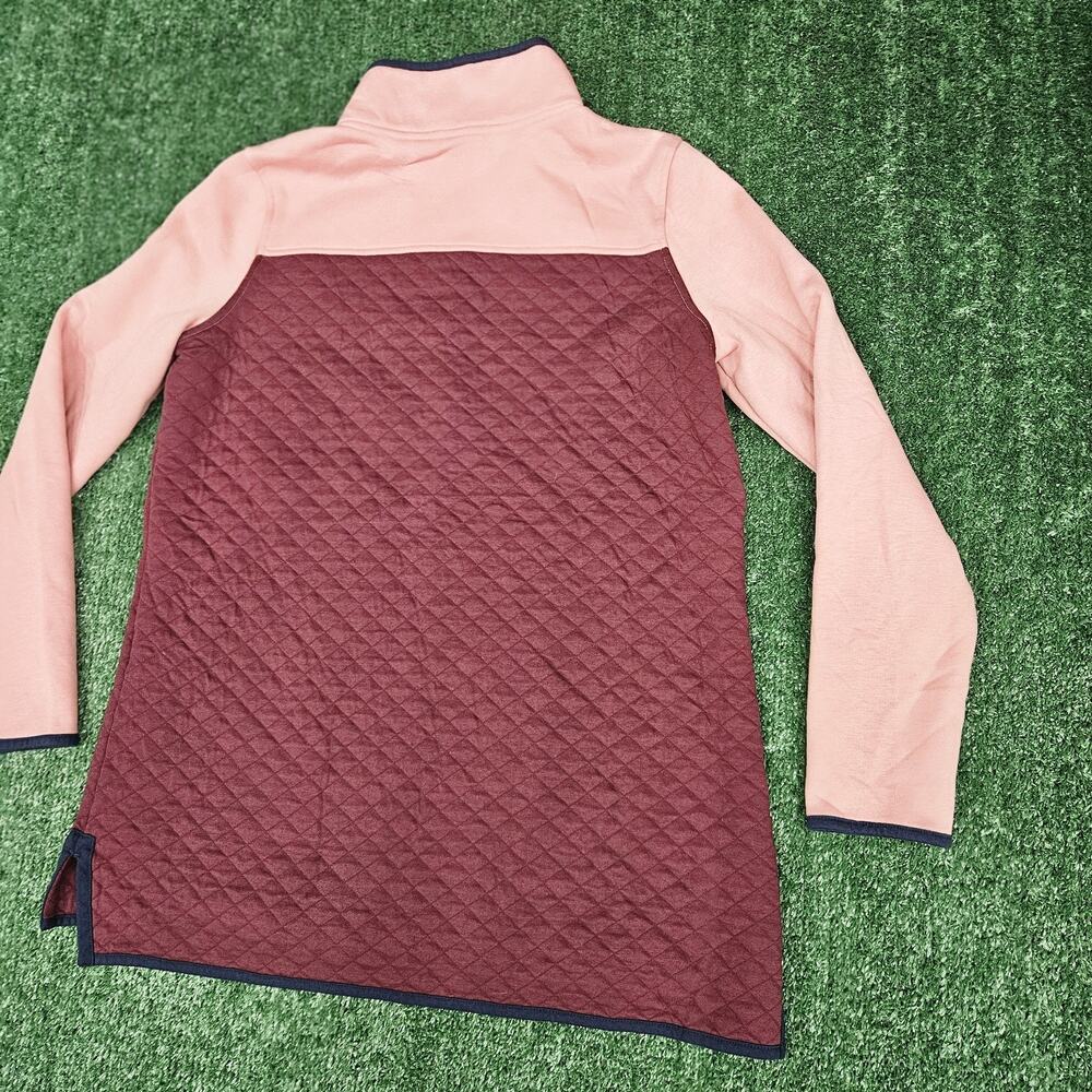 L.L. Bean Womens Quilted Sweatshirt Mock Neck Tunic Colorblock Maroon Pink Large - Picture 6 of 10